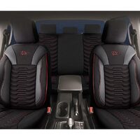 Set Huse Scaune Auto pentru Audi Q7 - Panda Paris, Negru cu cusatura rosie, 11 piese