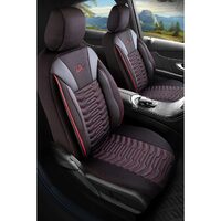 Set Huse Scaune Auto pentru Audi Q7 - Panda Paris, Negru cu cusatura rosie, 11 piese