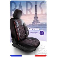 Set Huse Scaune Auto pentru Audi Q7 - Panda Paris, Negru cu cusatura rosie, 11 piese