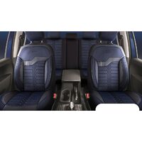 Set Huse Scaune Auto pentru Toyota Rav 4 - Panda Londra, cu fermoare pentru bancheta rabatabila, albastru - negru , 11 piese