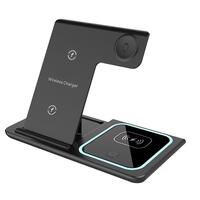 Incarcator wireless 15W 3in1 pentru telefon, ceas si casti, intrare USB Type C, negru 