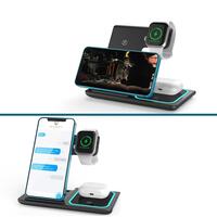 Incarcator wireless 15W 3in1 pentru telefon, ceas si casti, intrare USB Type C, negru 