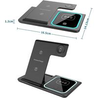Incarcator wireless 15W 3in1 pentru telefon, ceas si casti, intrare USB Type C, negru 