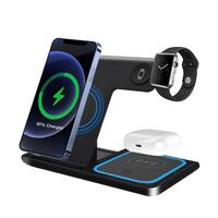 Incarcator wireless 15W 3in1 pentru telefon, ceas si casti, intrare USB Type C, negru 