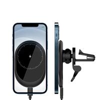 Incarcator auto wireless magnetic 15W Qi, compatibil iPhone MagSafe, fixare grila, negru