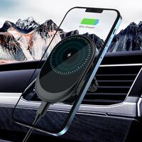 Incarcator auto wireless magnetic 15W Qi, compatibil iPhone MagSafe, fixare grila, negru