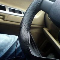 Husa volan din piele ecologica perforata, cu ac si ata pentru cusut, negru, 38 cm diametru
