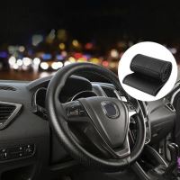Husa volan din piele ecologica perforata, cu ac si ata pentru cusut, negru, 38 cm diametru