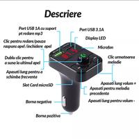 Modulator FM, Bluetooth 5.0, Dual USB, 3.1A+1A, MP3 player