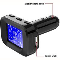 Sistem monitorizare presiune anvelope cu senzori si unitate afisaj LCD, alimentare priza bricheta auto