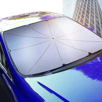Umbrella-type folding sunshade for windshield, 135 x 79 cm, black