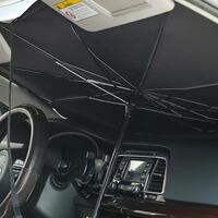 Umbrella-type folding sunshade for windshield, 135 x 79 cm, black