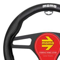 Husa volan MOMO Confort din  piele ecologica, negru cu alb