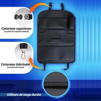 Organizator compartimentat pentru spatar scaun fata, piele ecologica neagra