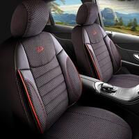 Set Huse Scaune Auto Panda Elegant, Negru-Gri cu cusatura rosie, 11 piese