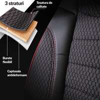 Set Huse Scaune Auto Panda Elegant, Negru-Gri cu cusatura rosie, 11 piese