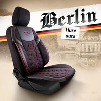 Set Huse Scaune Auto Panda Berlin, negru cu cusatura rosie, 11 piese