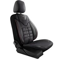 Set Huse Scaune Auto Panda Toronto, tip Alcantara, cu fermoare pentru bancheta rabatabila, negru cu cusatura rosie, 11 piese