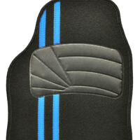 Set Covorase Auto Universale Custo Tiger, Mocheta, negru cu insertie albastra, 4 buc