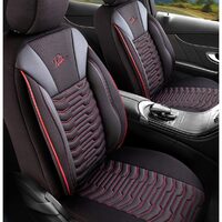 Set Huse Scaune Auto pentru Audi Q5 - Panda Paris, Negru cu cusatura rosie, 11 piese
