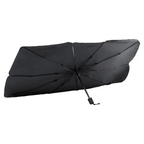 Umbrella-type folding sunshade for windshield, 135 x 79 cm, black