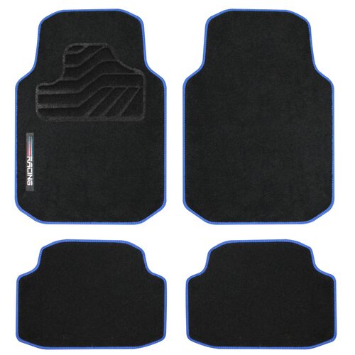 Set Covorase Auto Universale Custo Pol Racing, Mocheta, negru cu bordura albastra, 4 buc