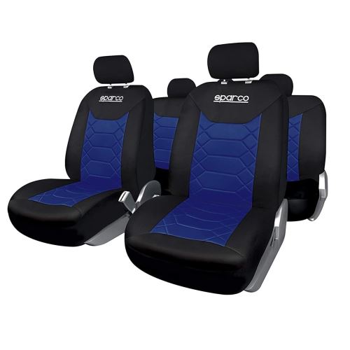 Set Huse Scaune Auto Sparco Sport, negru - albastru,  11 bucati