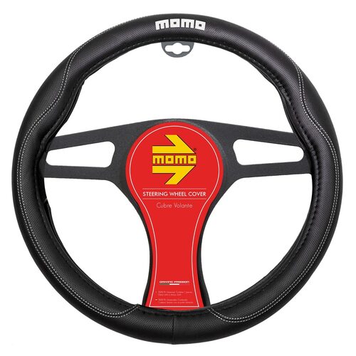 Husa volan MOMO Confort din  piele ecologica, negru cu alb