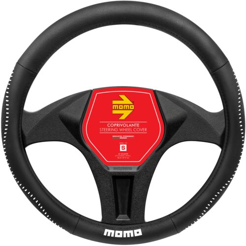 Husa volan MOMO Street din  piele ecologica, negru cu alb