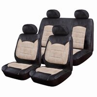 Huse Scaune Auto Luxury Negru Crem, cu fermoare pentru bancheta rabatabila, 9 bucati