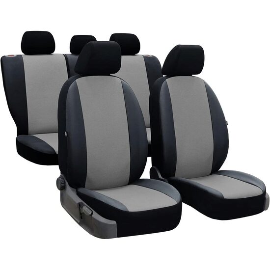 SET HUSE SCAUNE AUTO POK-TER PERLINE, PIELE ECOLOGICA, NEGRU - GRI, 9 PIESE