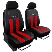 SET HUSE SCAUNE AUTO POK-TER GT1+1, PIELE ECOLOGICA SI MATERIAL TEXTIL TIP ALCANTARA, NEGRU - ROSU, 4 PIESE