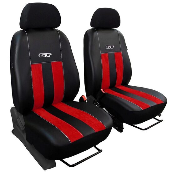 SET HUSE SCAUNE AUTO POK-TER GT1+1, PIELE ECOLOGICA SI MATERIAL TEXTIL TIP ALCANTARA, NEGRU - ROSU, 4 PIESE