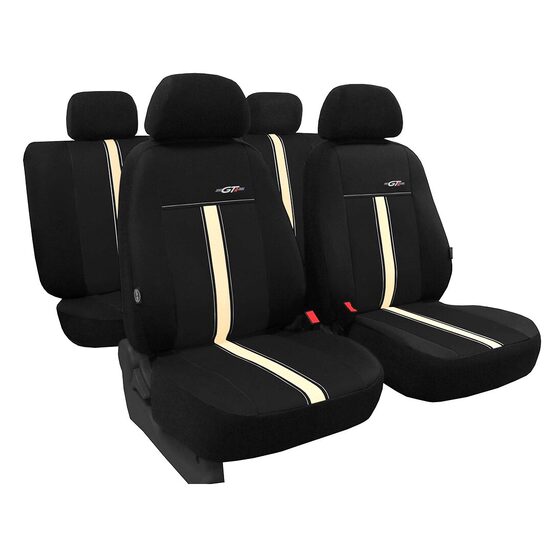 SET HUSE SCAUNE AUTO POK-TER GTR, PIELE ECOLOGICA, NEGRU - BEJ, 9 PIESE