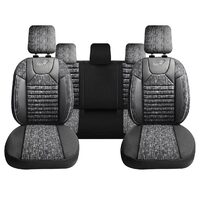 Satz Panda-Autositzbezüge PSC02, Textilmaterial mit ökologischem Leder, mit Reißverschlüssen für die Klappbank, grau und schwarz, 11-teilig