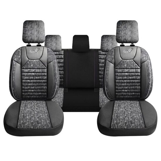 Set of Panda Car Seat Covers PSC02, textile material with ecological leather, with zippers for the folding bench, gray and black, 11 pieces