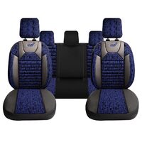 Satz Panda-Autositzbezüge PSC02, Textilmaterial mit ökologischem Leder, mit Reißverschlüssen für die Klappbank, blau und schwarz, 11-teilig