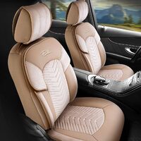 Set Autositzbezüge Panda Dubai, Textilmaterial mit ökologischem Leder, mit Reißverschlüssen für die Klappbank, beige, 11-teilig