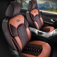 Set Autositzbezüge Panda Dubai, Stoff mit Ökoleder, mit Reißverschlüssen für Klappsitze, beige, 11 Stück